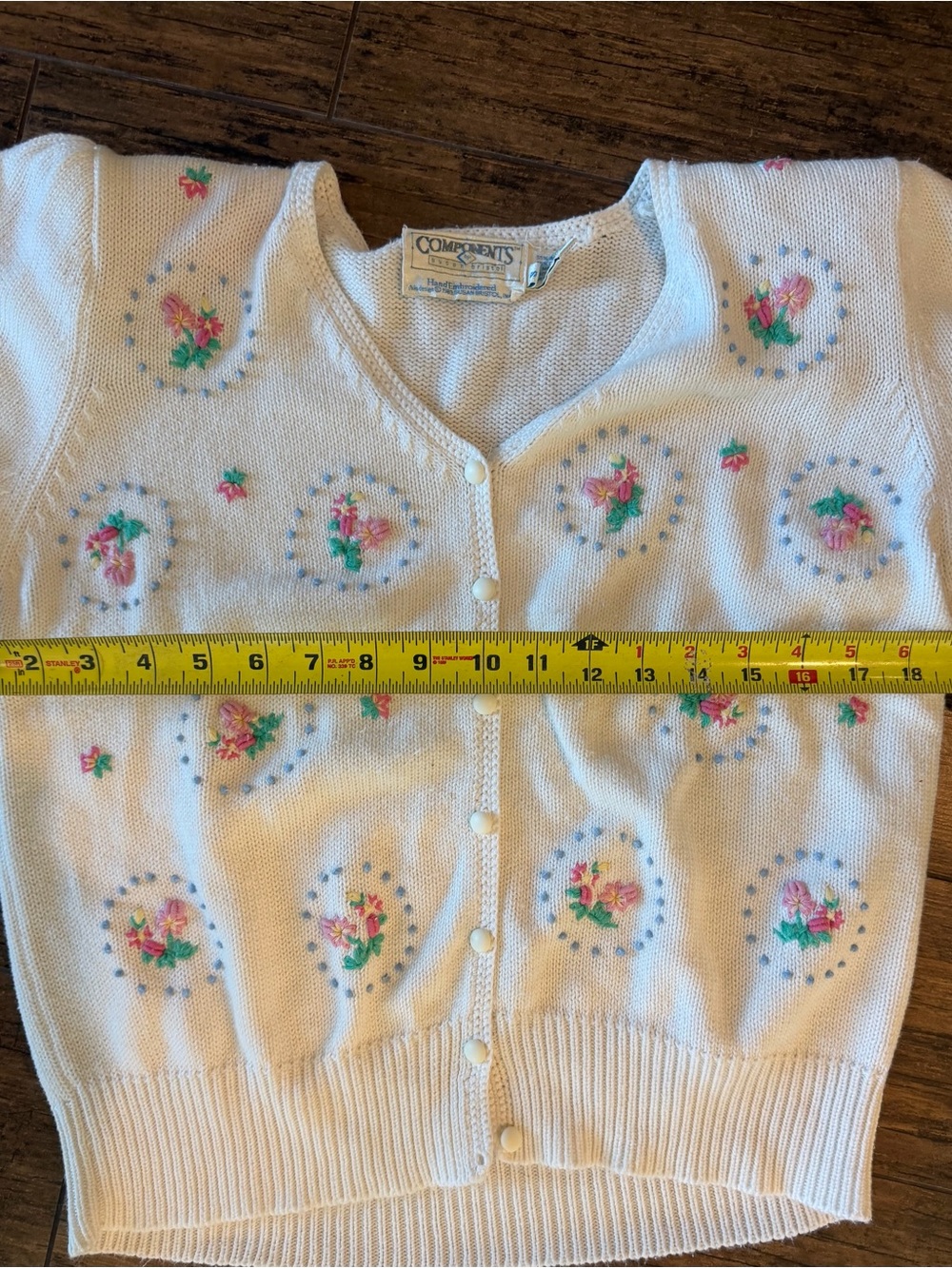 Components by Susan Bristol short-sleeve knit cardigan vintage  S shoulder pads - Picture 5 of 8